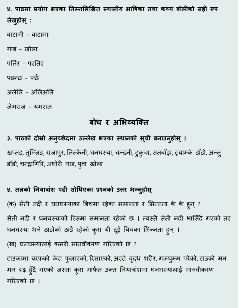 Ghanghasyako Ukalo Katda Nepali Chapter 3 Class 12: Exercise, Summary and PDF